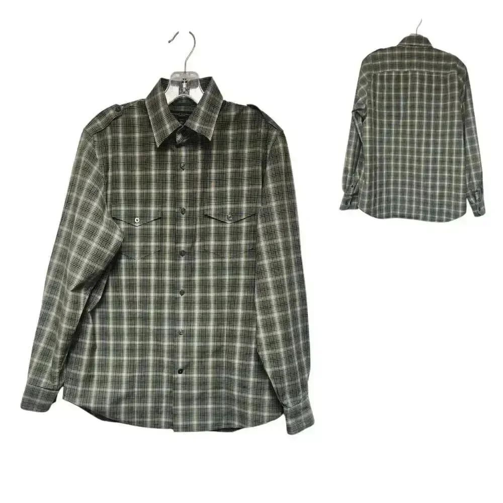 Banana Republic Button Down Slim Fit Mens Multi Green Plaid Shirt Sz M 15-15.5